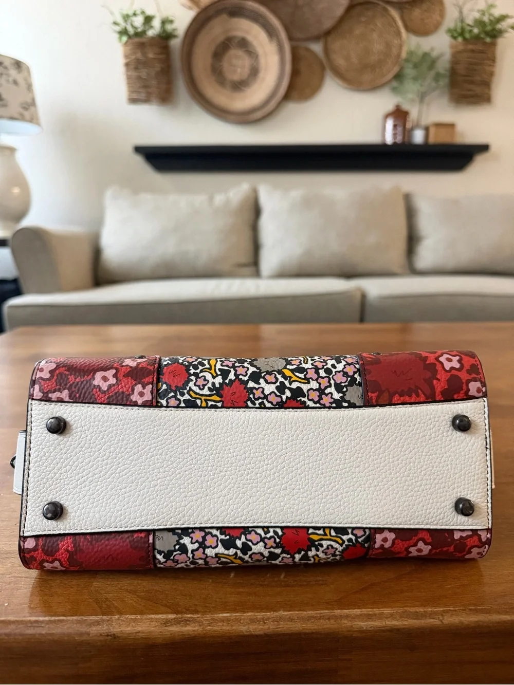 Coach Floral Print Satchel in Multi with White Handles